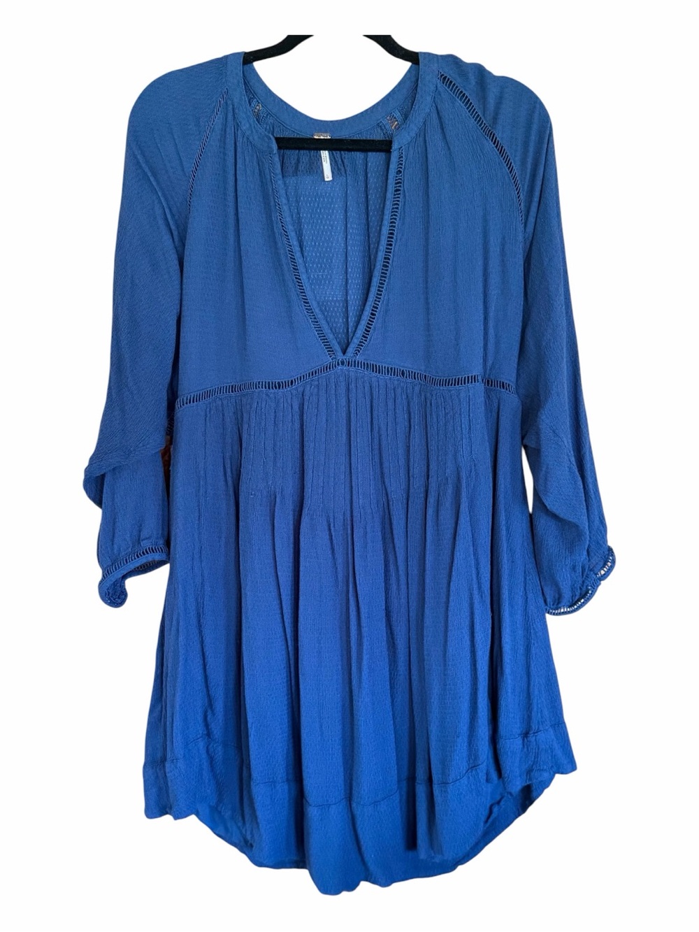 Free People Blue Gauze Peasant Tunic Dress Size Large
